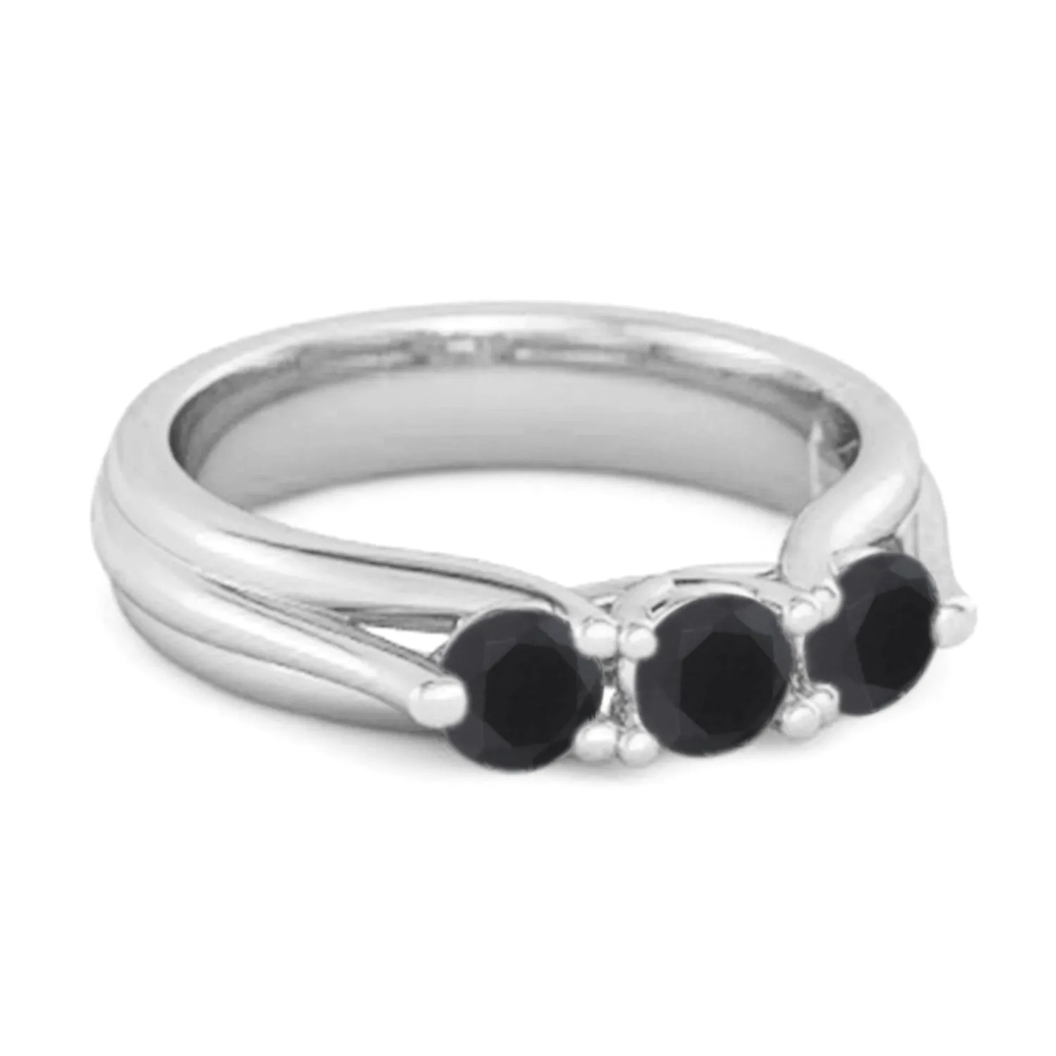 0.30 Ct Black Spinel Three-Stone Harmony 925 Silver Promise Ring