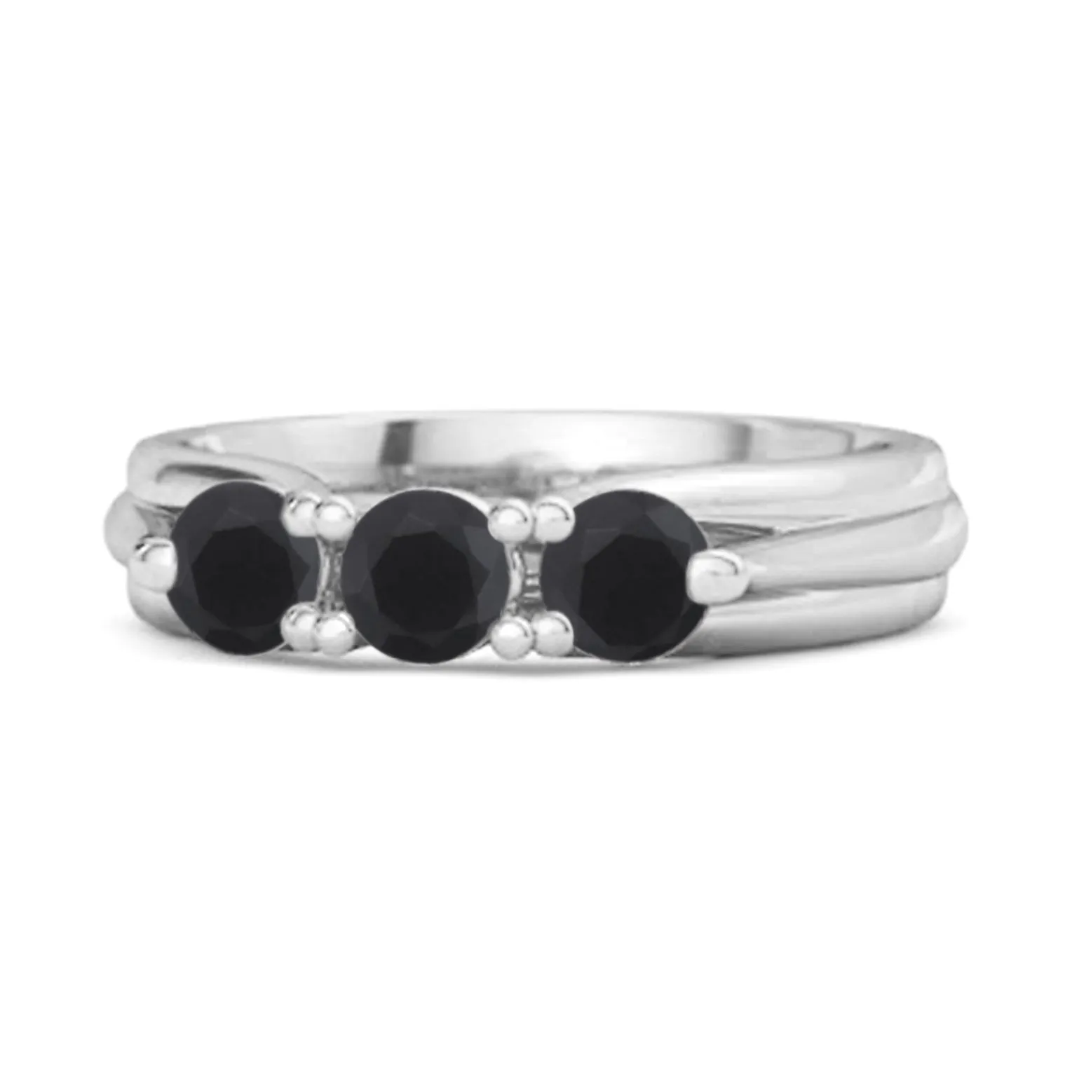 0.30 Ct Black Spinel Three-Stone Harmony 925 Silver Promise Ring