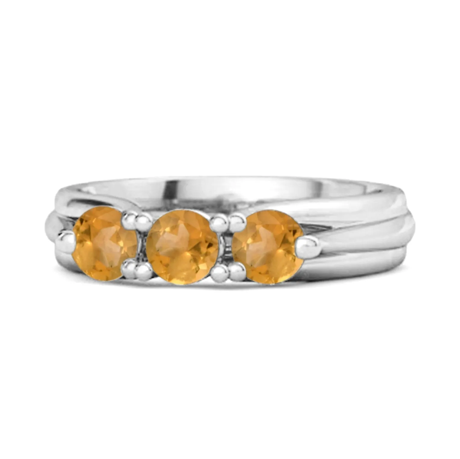 0.30 Ct Citrine Three-Stone Harmony 925 Silver Promise Ring