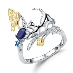 0.30Ct Blue Sapphire Cat & Cupid Adjustable Rings