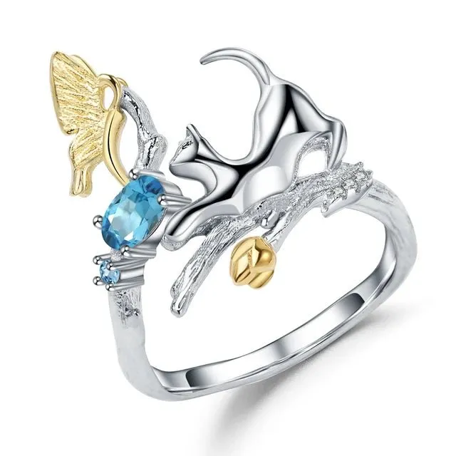 0.30Ct Blue Sapphire Cat & Cupid Adjustable Rings