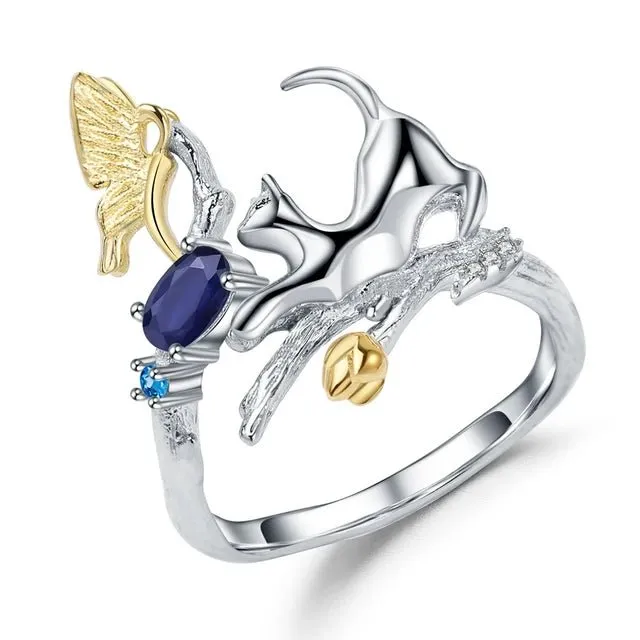 0.30Ct Blue Sapphire Cat & Cupid Adjustable Rings