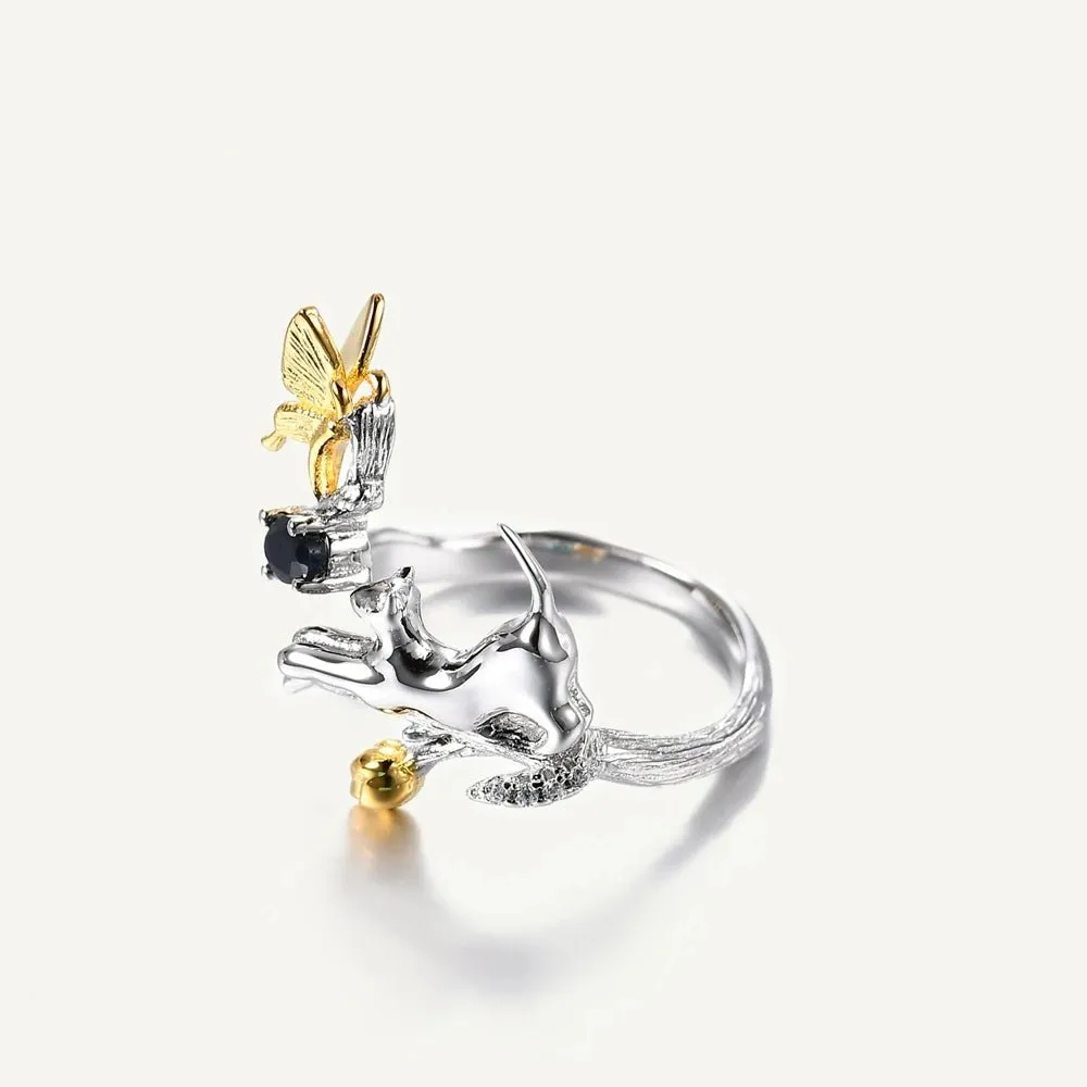 0.30Ct Blue Sapphire Cat & Cupid Adjustable Rings