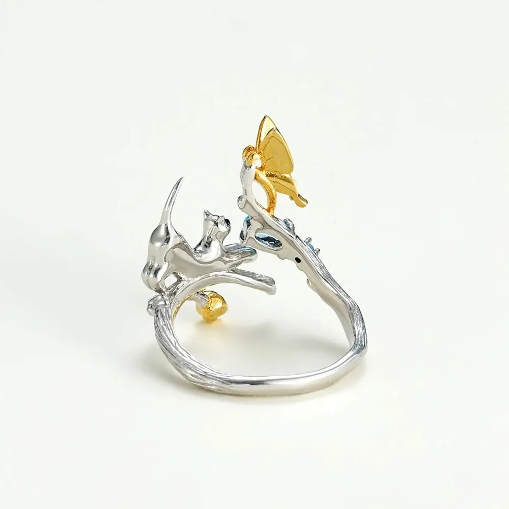 0.30Ct Blue Sapphire Cat & Cupid Adjustable Rings