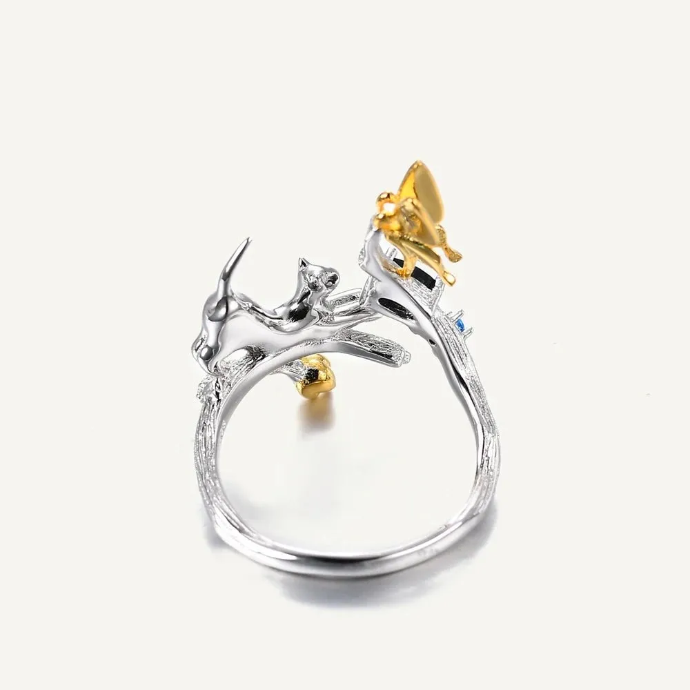 0.30Ct Blue Sapphire Cat & Cupid Adjustable Rings