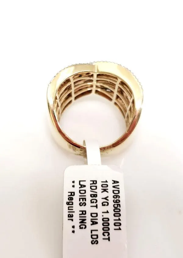 1.00ct T.W. Baguette & Round Diamond Multi Row CrissCross Ring In 10k Gold