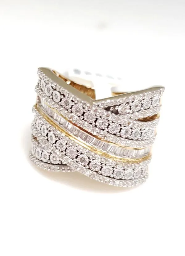 1.00ct T.W. Baguette & Round Diamond Multi Row CrissCross Ring In 10k Gold