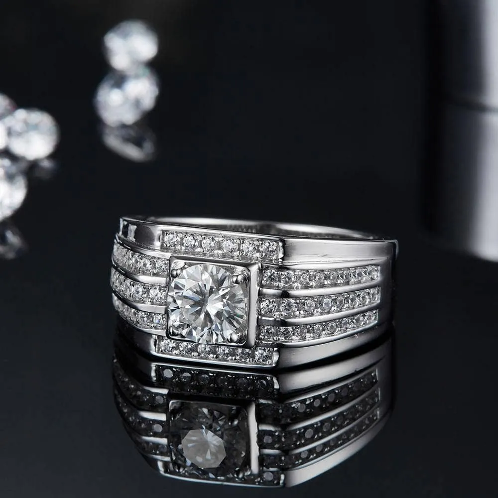 1.0ct 6.5mm Round Brilliant Men's Diamond Ring