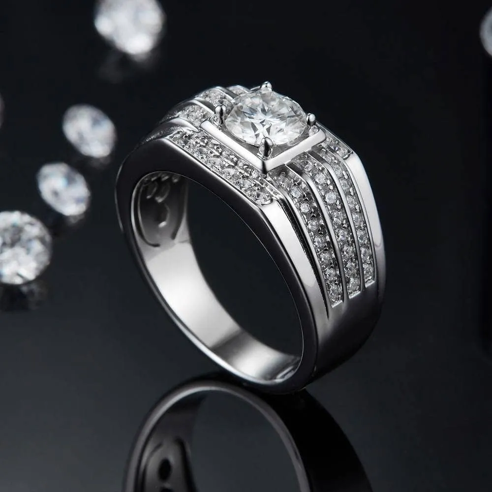 1.0ct 6.5mm Round Brilliant Men's Diamond Ring