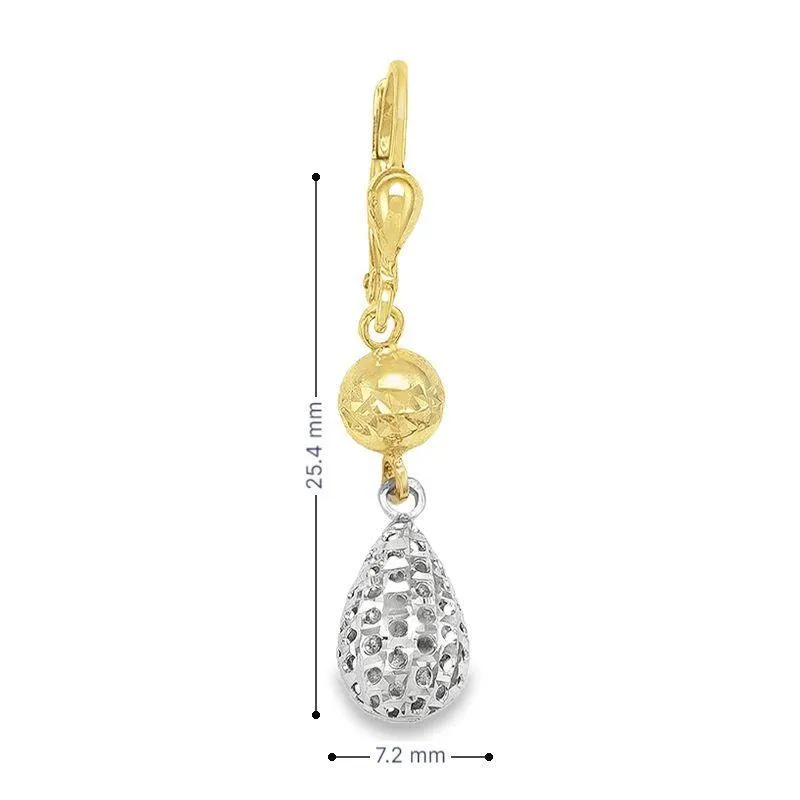 10K Yellow and White Gold Fancy Diamond Cut Drop Earrings
