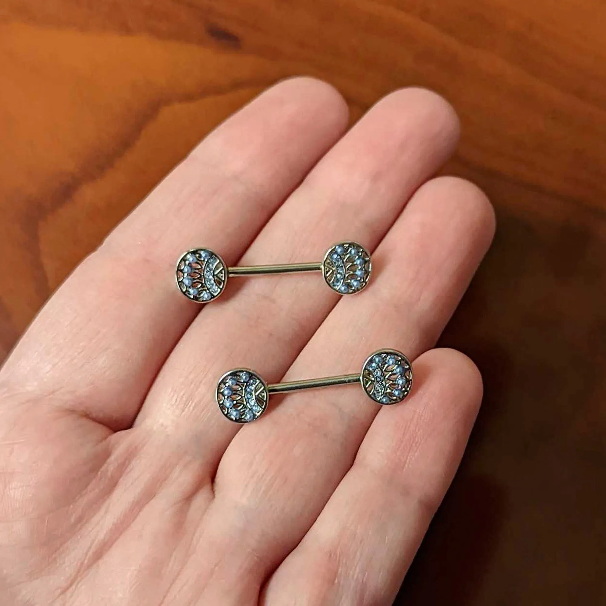 14 Gauge 1/2 Blue Gem Geometric Blues Barbell Nipple Ring Set