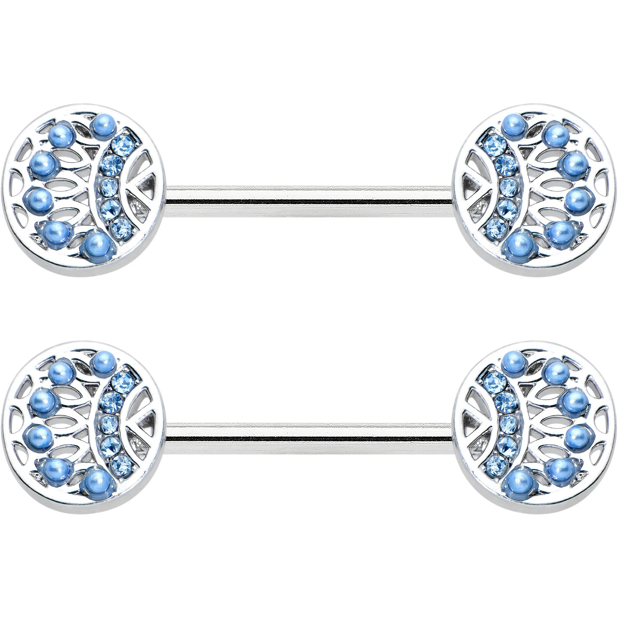 14 Gauge 1/2 Blue Gem Geometric Blues Barbell Nipple Ring Set