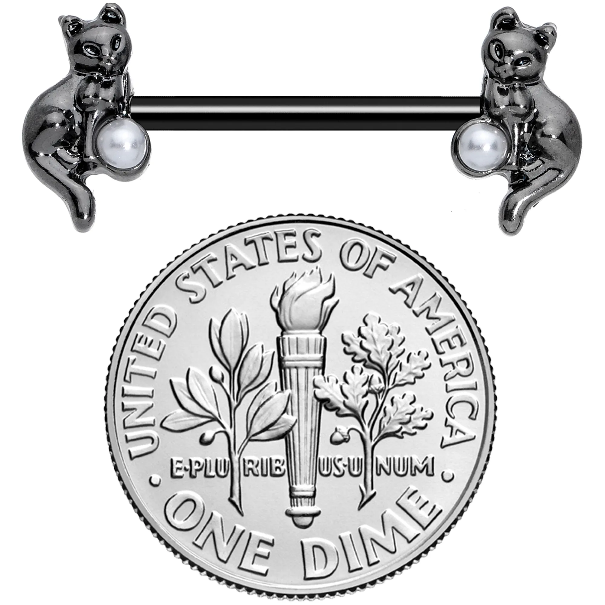 14 Gauge 5/8 Ball Black Cat Halloween Barbell Nipple Ring Set
