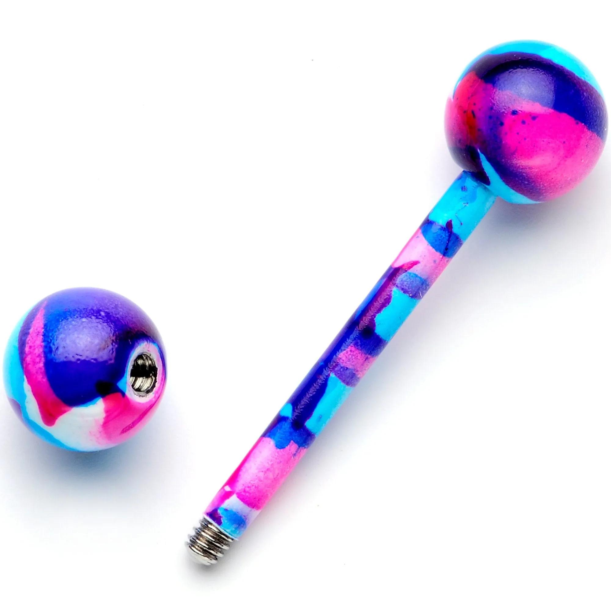 14 Gauge 5/8 Blue Pink Camouflage Straight Barbell Tongue Ring