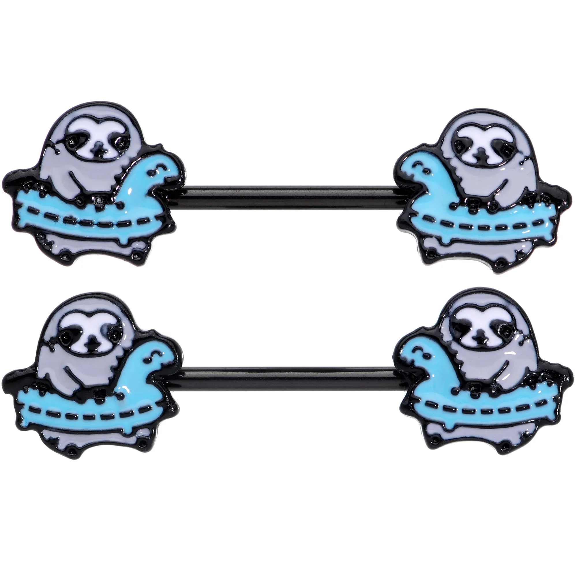 14 Gauge 9/16 Black Swimming Sloth Barbell Nipple Ring Set