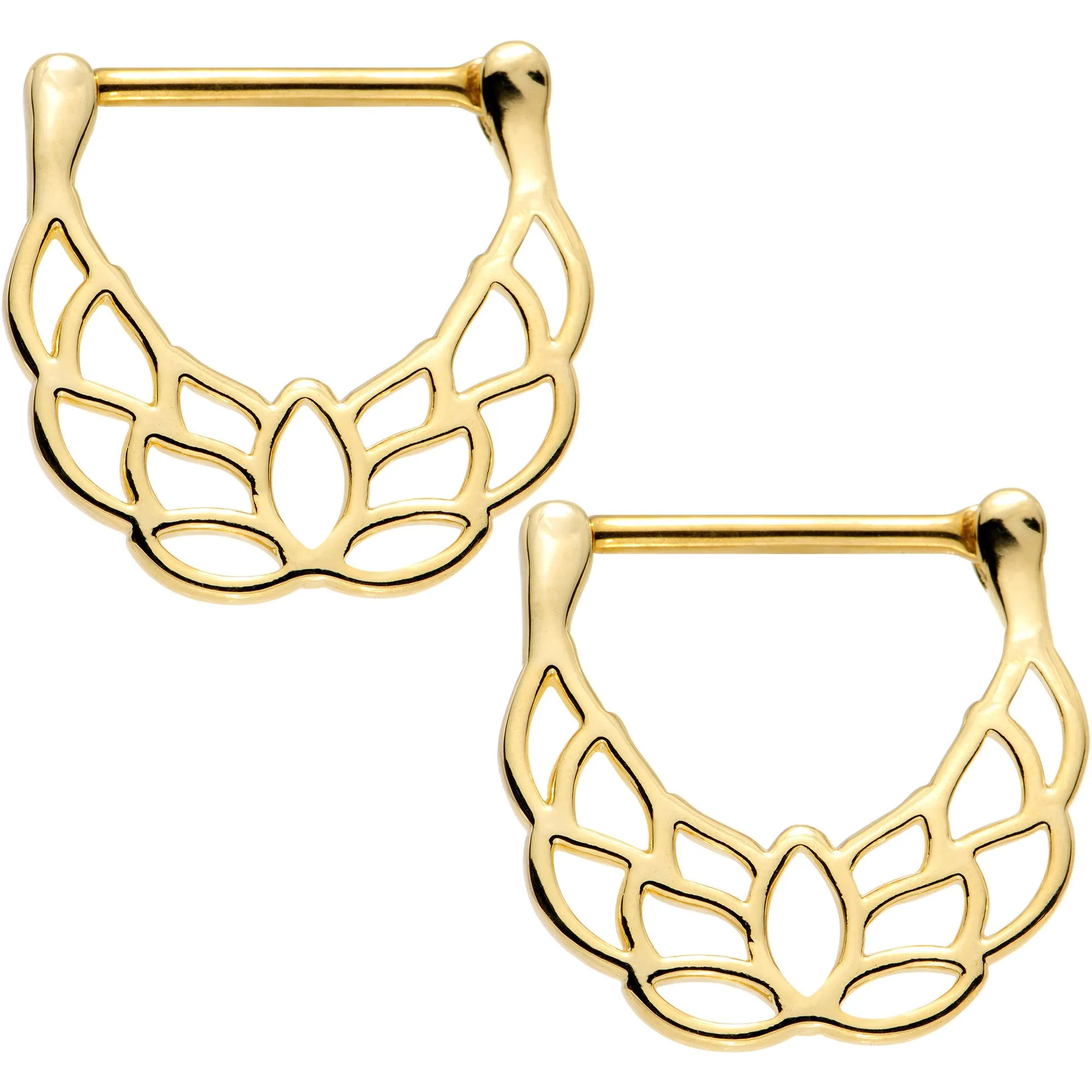 14 Gauge 9/16 Gold Plated Lovely Lotus Flower Nipple Clicker Set