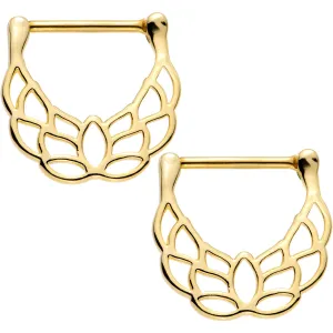 14 Gauge 9/16 Gold Plated Lovely Lotus Flower Nipple Clicker Set