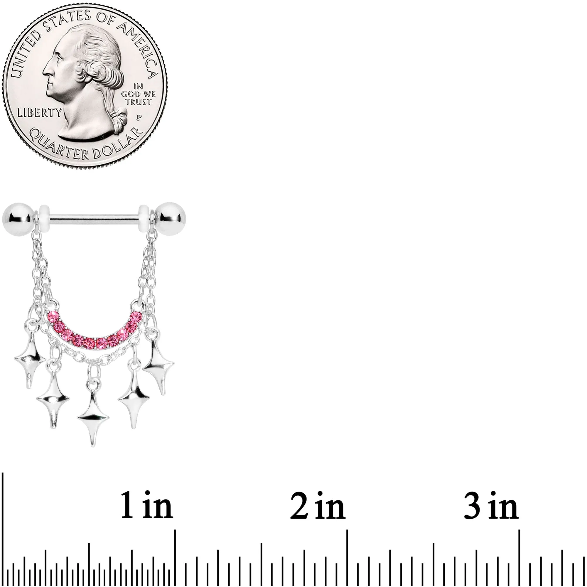 14 Gauge 9/16 Pink Gem Drama Dangle Nipple Ring Set