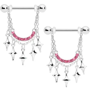 14 Gauge 9/16 Pink Gem Drama Dangle Nipple Ring Set