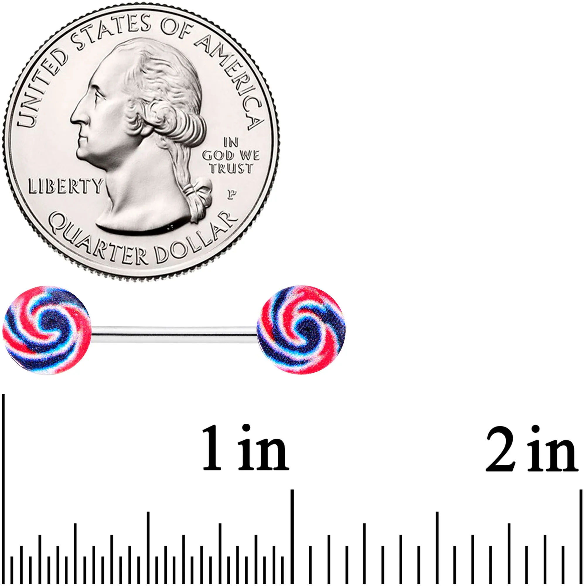 14 Gauge 9/16 Red Blue Candy Swirl Barbell Nipple Ring Set