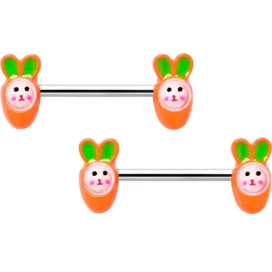 14 Gauge 9/16 Surprise Carrot Easter Bunny Barbell Nipple Ring Set