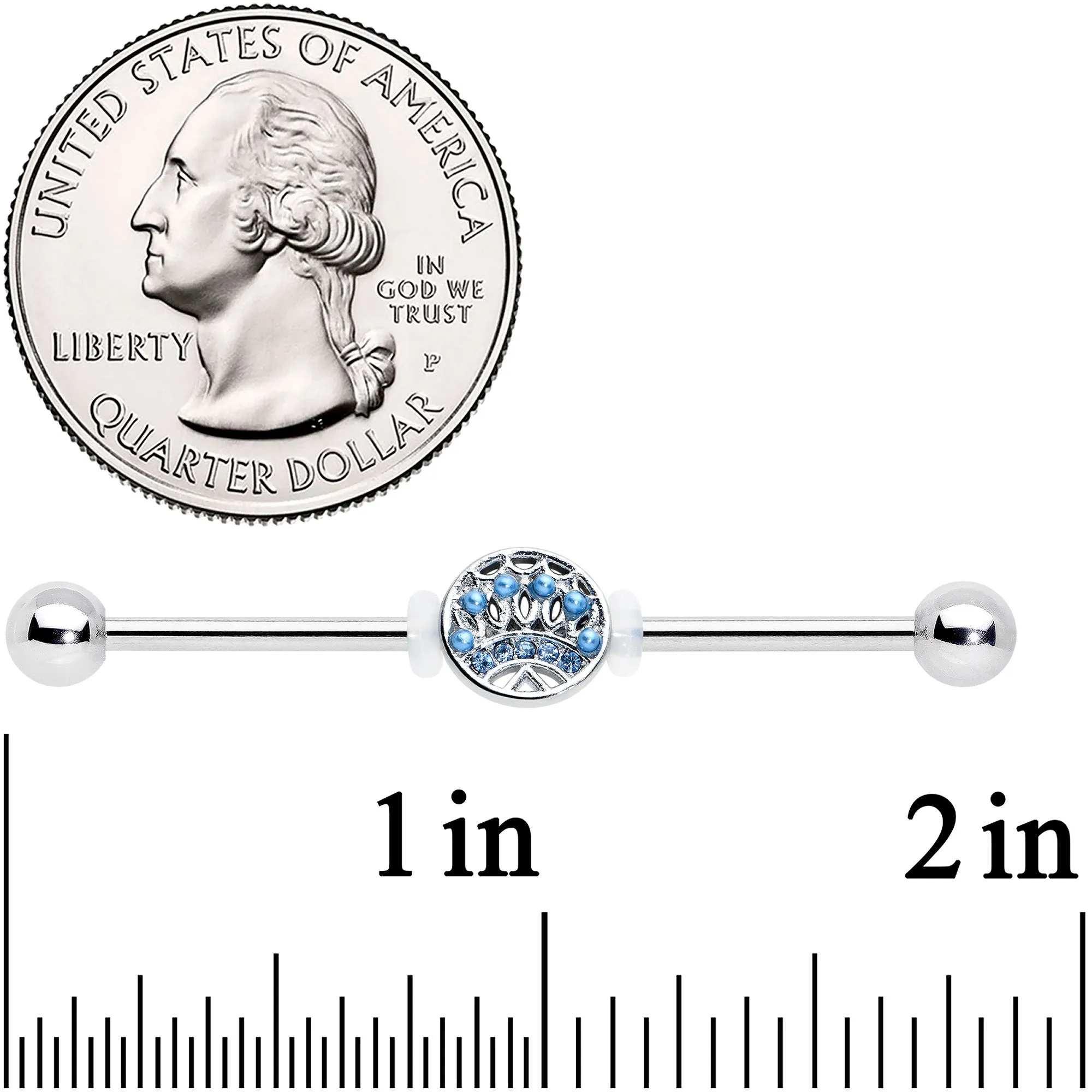 14 Gauge Blue Gem Geometric Blues Industrial Barbell 38mm
