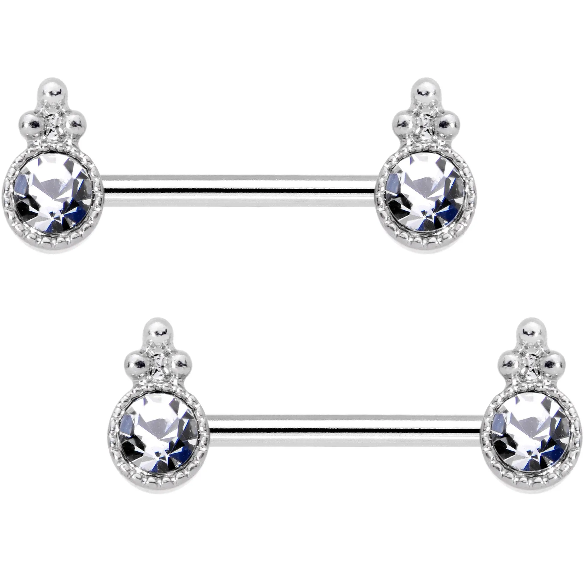14 Gauge Clear CZ Gem Lotus Flower Queen Captive Ring Barbell Nipple Ring Set