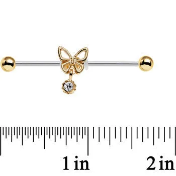 14 Gauge Clear Gem Ornate Butterfly Industrial Barbell 38mm