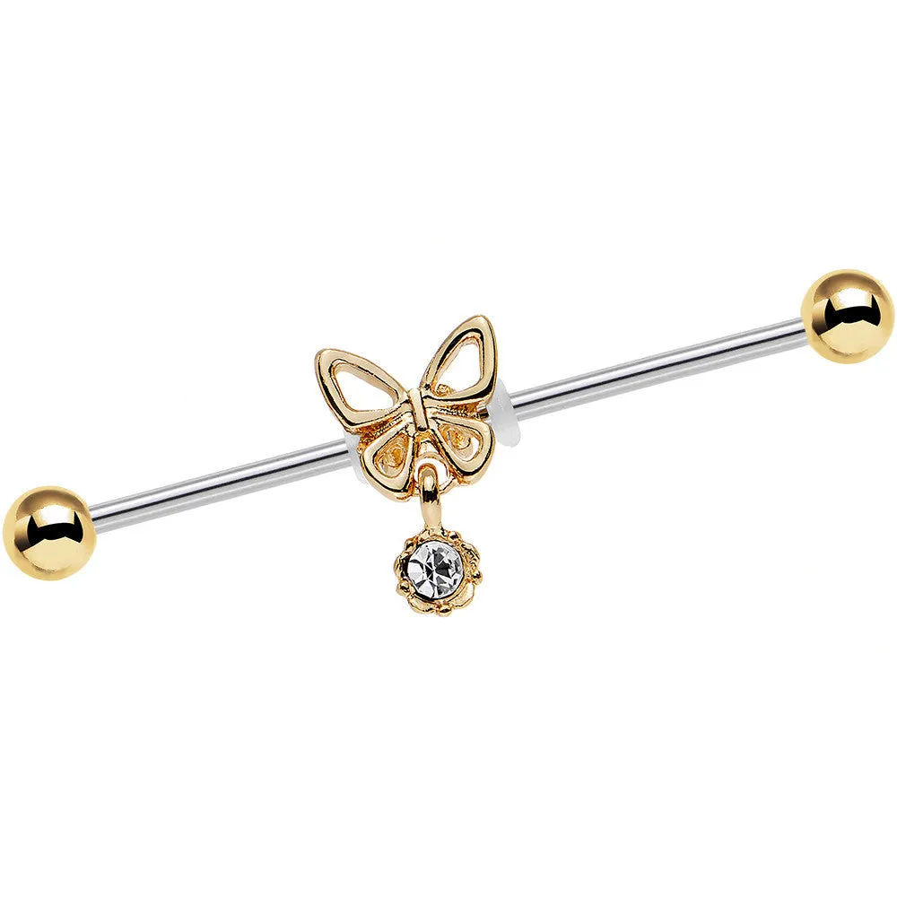 14 Gauge Clear Gem Ornate Butterfly Industrial Barbell 38mm