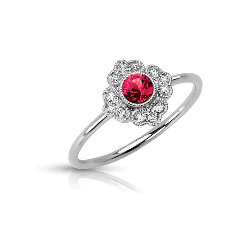 14K Gold Antique-Style Round Ruby and Diamond Ring