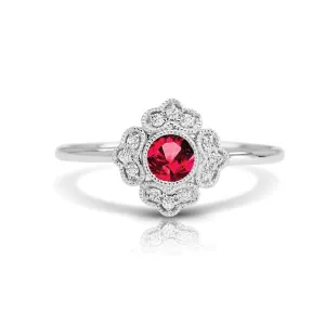 14K Gold Antique-Style Round Ruby and Diamond Ring