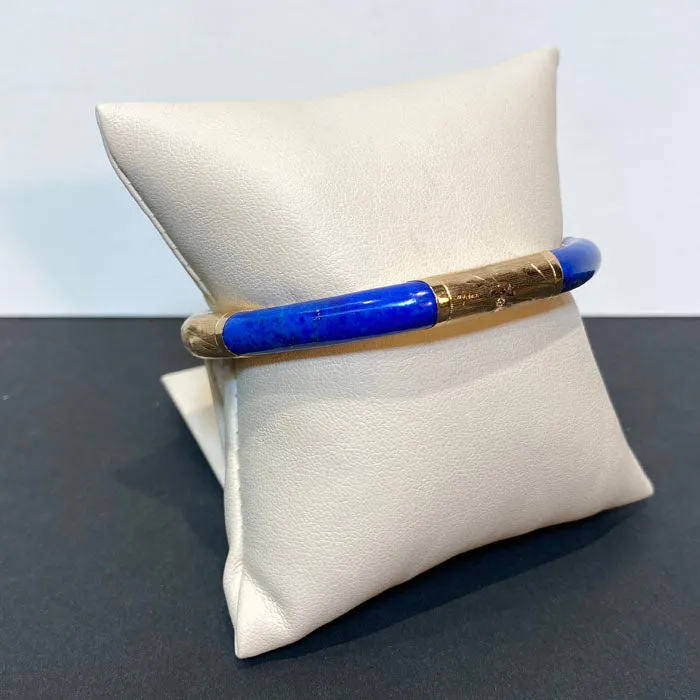14K Ornate Yellow Gold Lapis Bangle