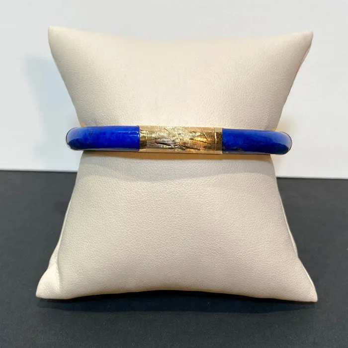 14K Ornate Yellow Gold Lapis Bangle