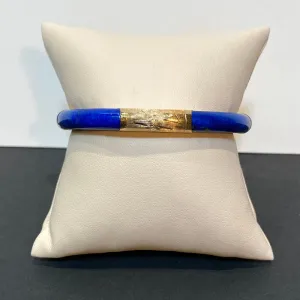 14K Ornate Yellow Gold Lapis Bangle
