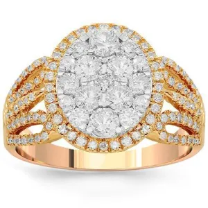 14K Solid Rose Gold Womens Diamond Cocktail Ring 1.35 Ctw