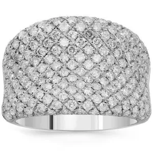 14K Solid White Gold Womens Diamond Cocktail Ring 2.58 Ctw
