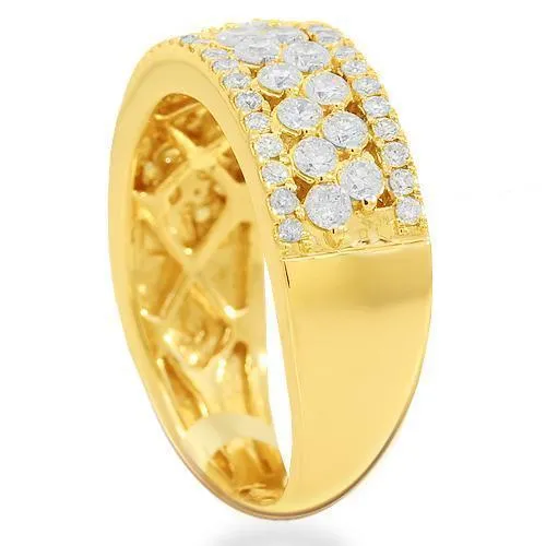 14K Solid Yellow Gold Womens Diamond Cocktail Ring 1.06 Ctw