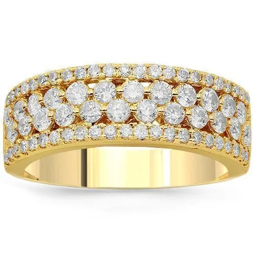 14K Solid Yellow Gold Womens Diamond Cocktail Ring 1.06 Ctw
