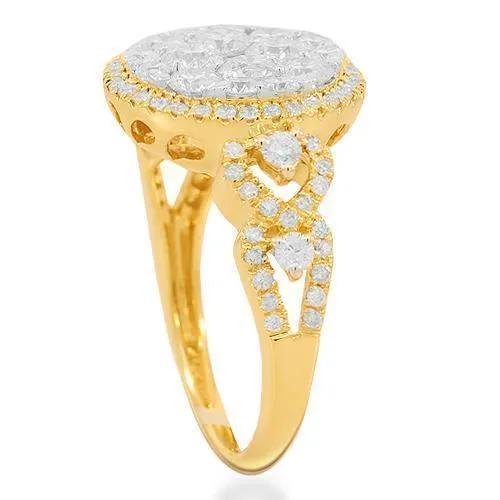 14K Solid Yellow Gold Womens Diamond Cocktail Ring 2.03 Ctw