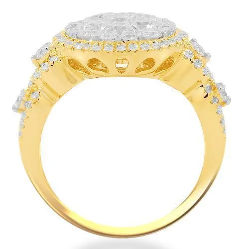 14K Solid Yellow Gold Womens Diamond Cocktail Ring 2.03 Ctw