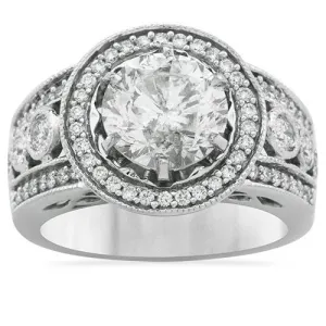 14k White Gold Five Diamond Stone Anniversary Ring 3.73 Ctw
