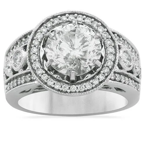 14k White Gold Five Diamond Stone Anniversary Ring 3.73 Ctw