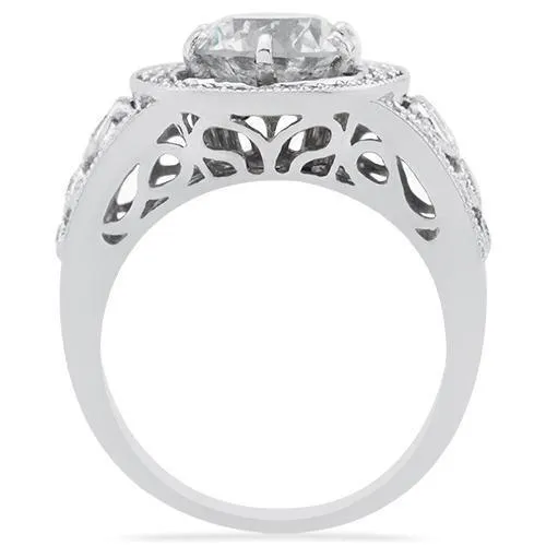 14k White Gold Five Diamond Stone Anniversary Ring 3.73 Ctw