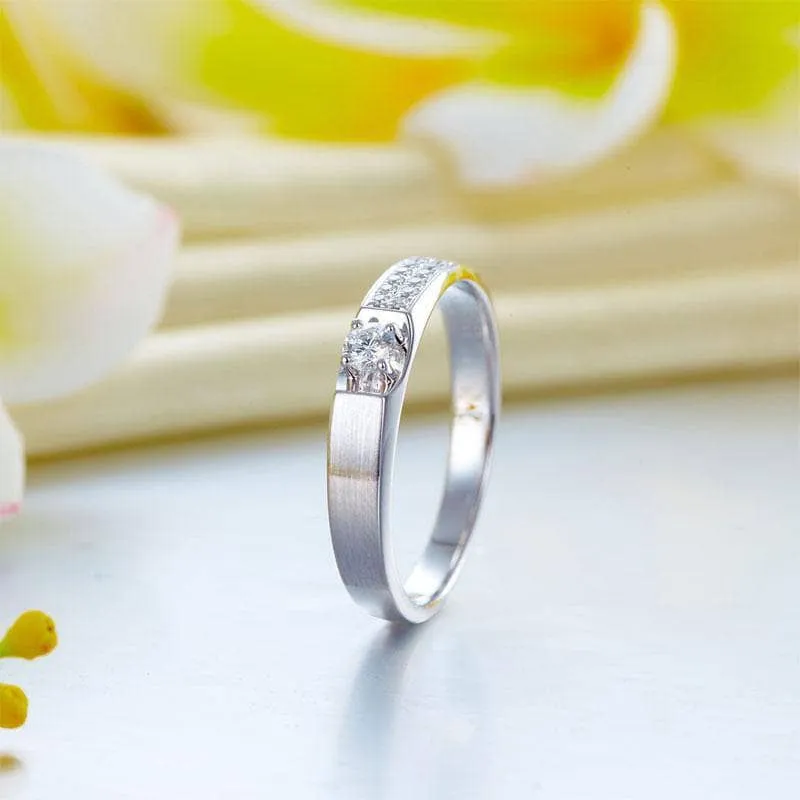 14K White Gold Wedding Band Natural Diamond