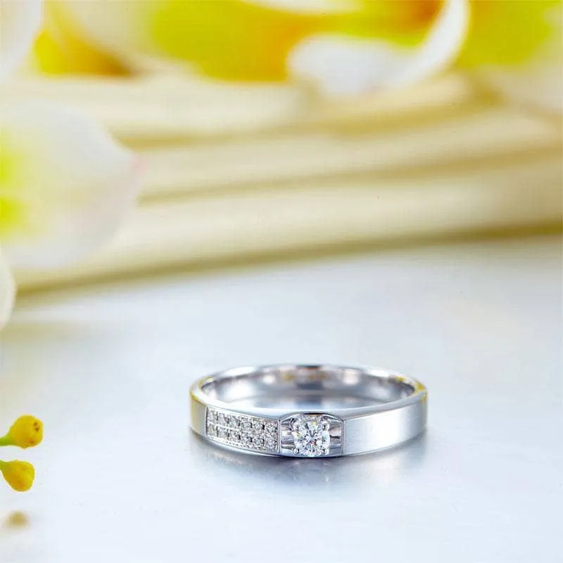 14K White Gold Wedding Band Natural Diamond
