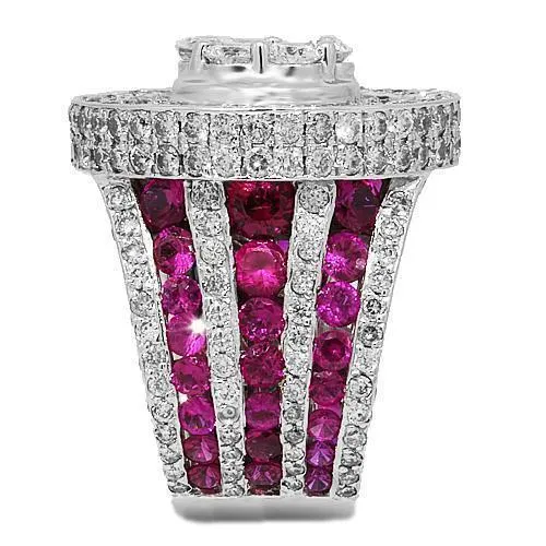 14K White Solid Gold Mens Custom Diamond Ruby Ring 14.38 Ctw
