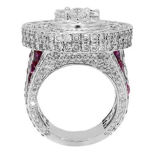 14K White Solid Gold Mens Custom Diamond Ruby Ring 14.38 Ctw