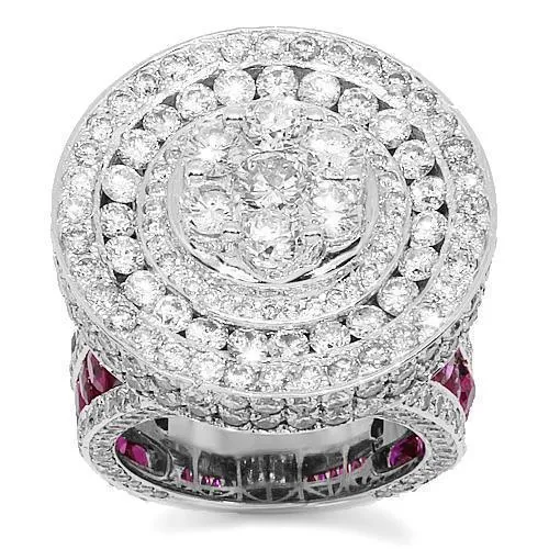 14K White Solid Gold Mens Custom Diamond Ruby Ring 14.38 Ctw