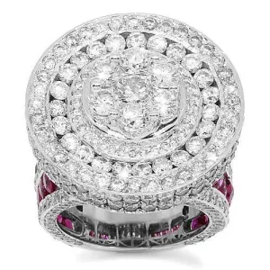 14K White Solid Gold Mens Custom Diamond Ruby Ring 14.38 Ctw
