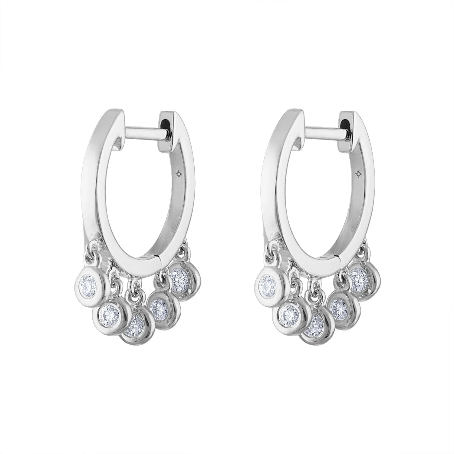 14KT GOLD DIAMOND BEZEL SET DANGLE HUGGIE EARRING